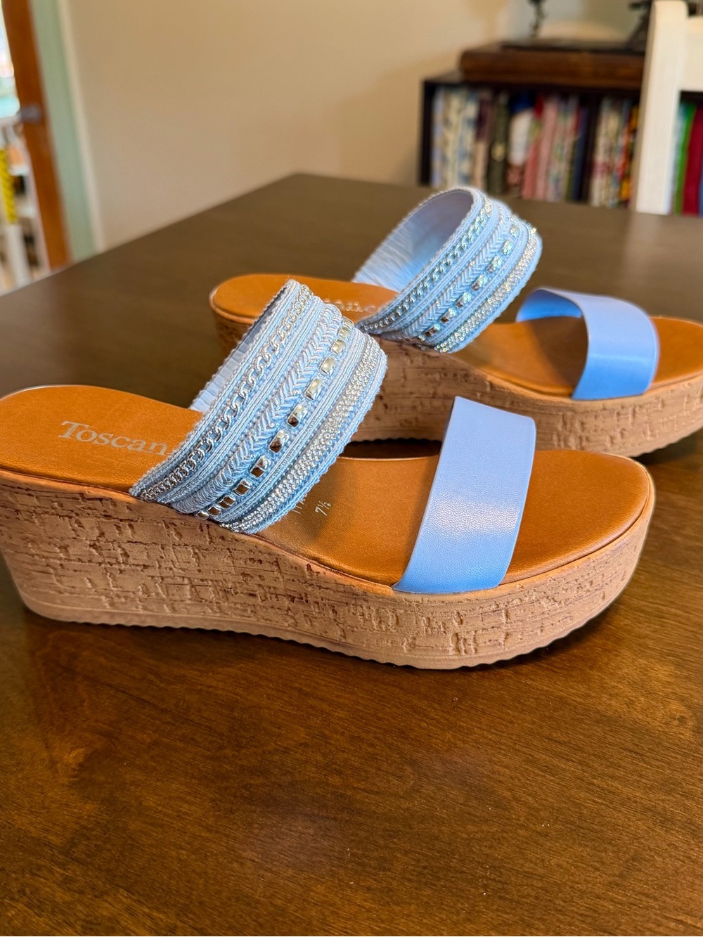 Toscanella Gracelin Double Band Women's Sandals Blue US Size 7.5